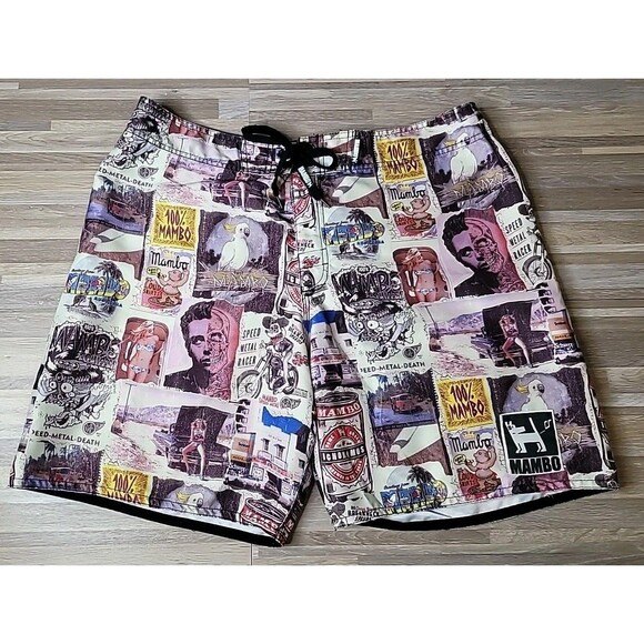 Mambo Other - Mambo Australia‎ Board Shorts Men's Size 36 Graphic Comic Portrait Skull Pinup